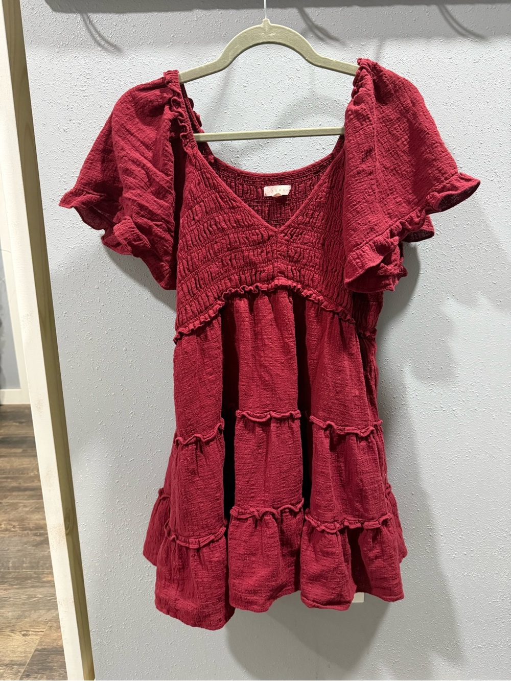 Women's Maroon Tiered Ruffle Sleeve Top